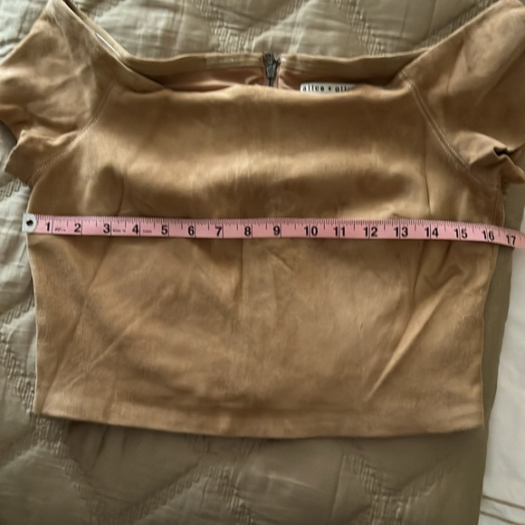 Suede tan cropped fitted T op - Picture 6 of 6